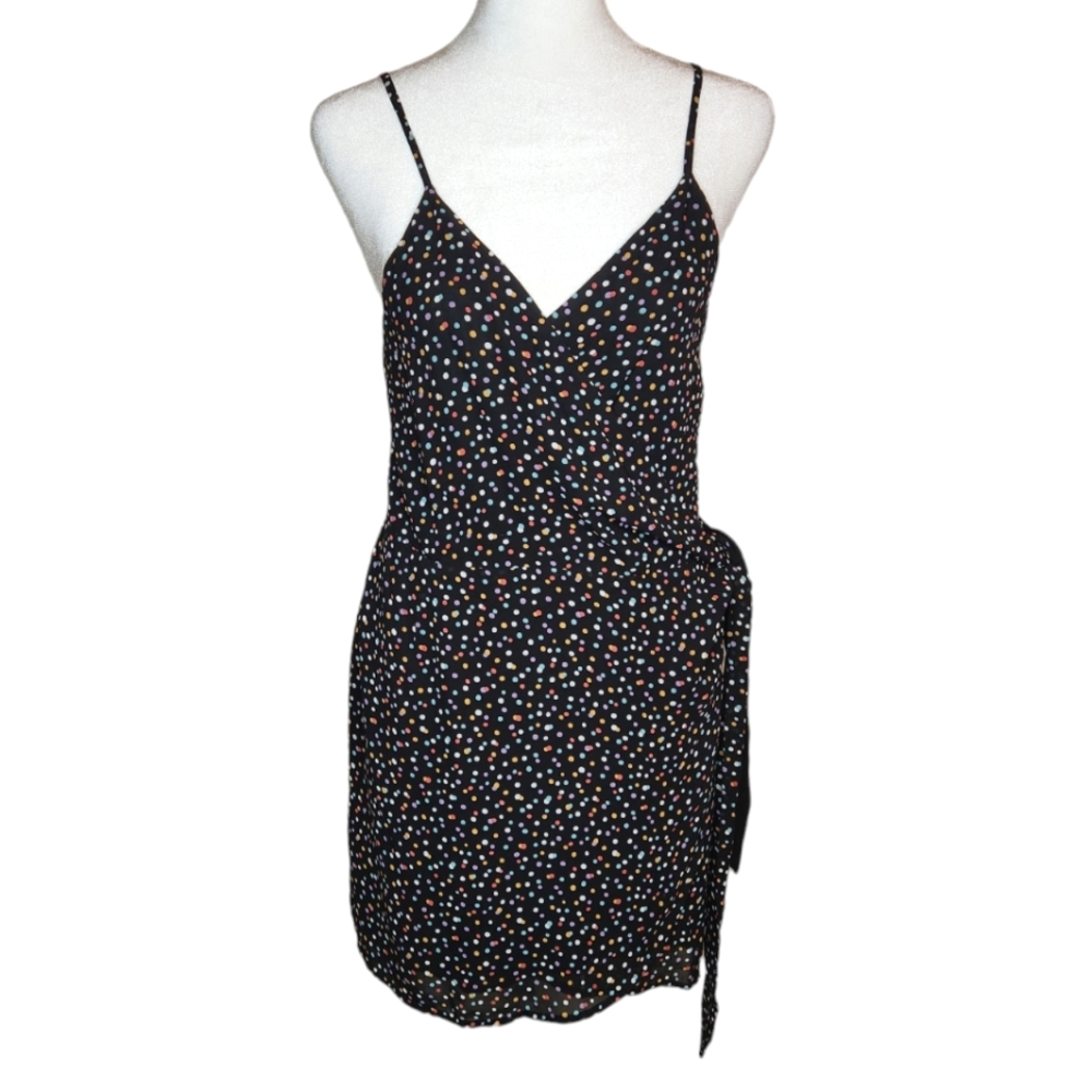 Reformation Black Confetti Troppo Wrap Mini Dress Size M
